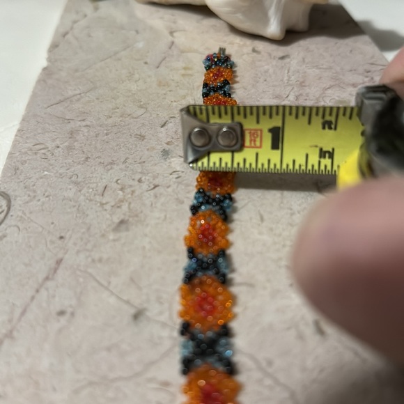 Handmade Beaded Bracelet-Seed Beads-Hook Closure-Orange/Black/Blue/Red - Picture 7 of 11